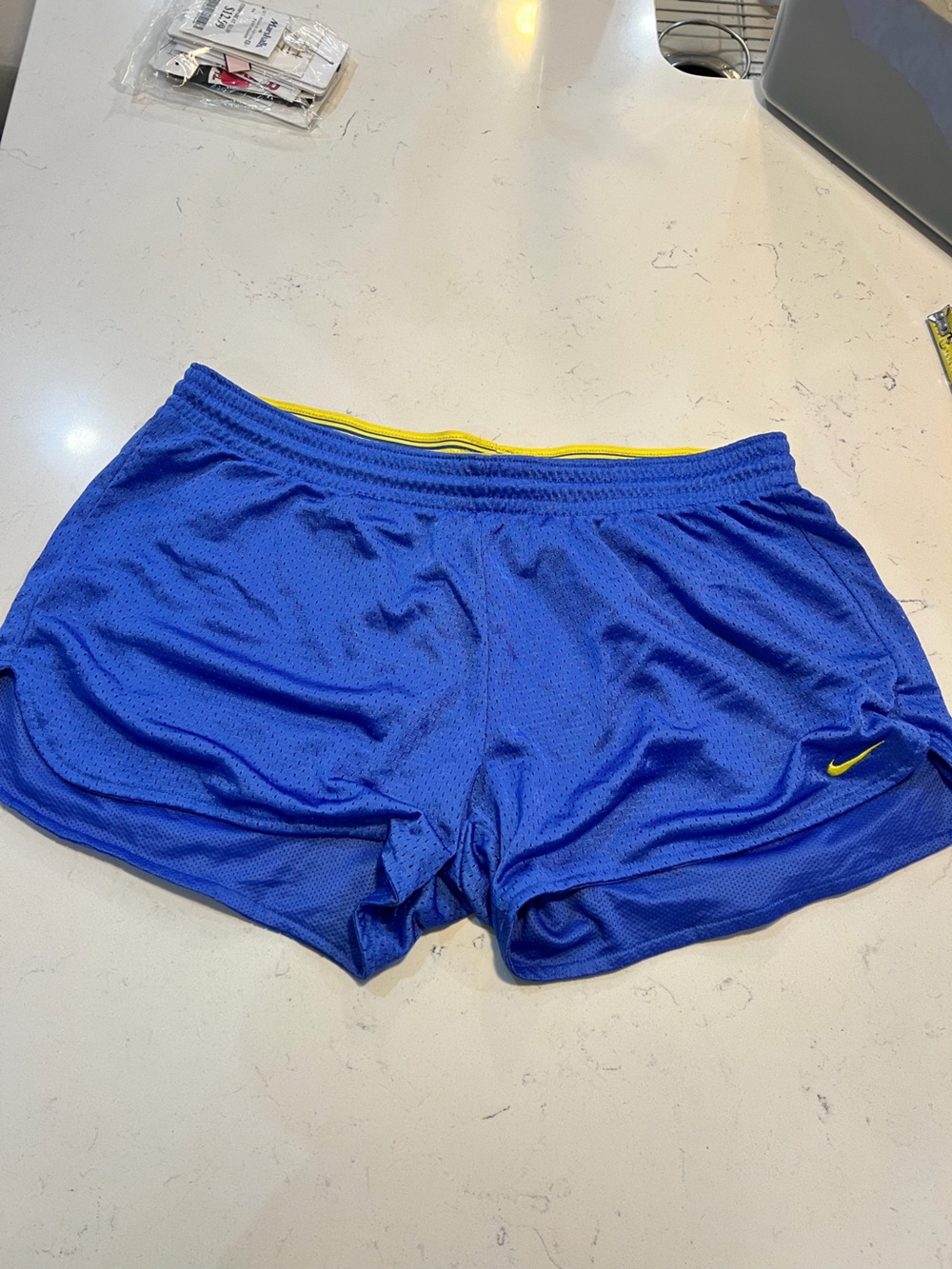 Nike Dri-FIT Women’s Running Shorts Blue Yellow Size Large Athletic Lined